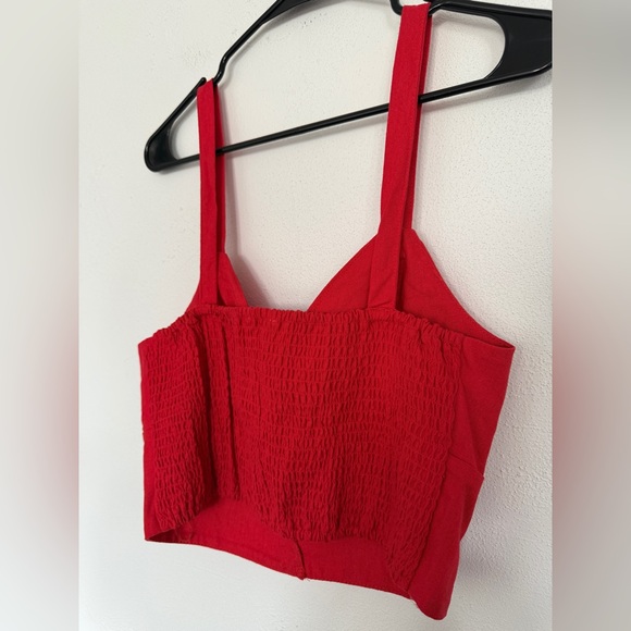 Large Red Button-Front Crop Top - Picture 9 of 11